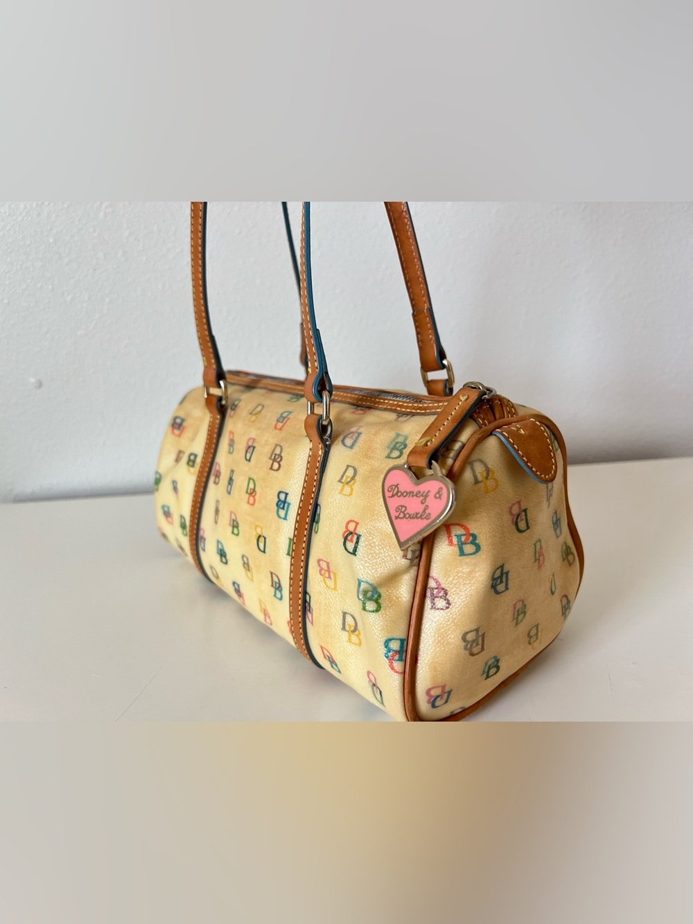 Vintage Y2K Dooney & Bourke Rainbow DB Monogram Barrel Bag 11”